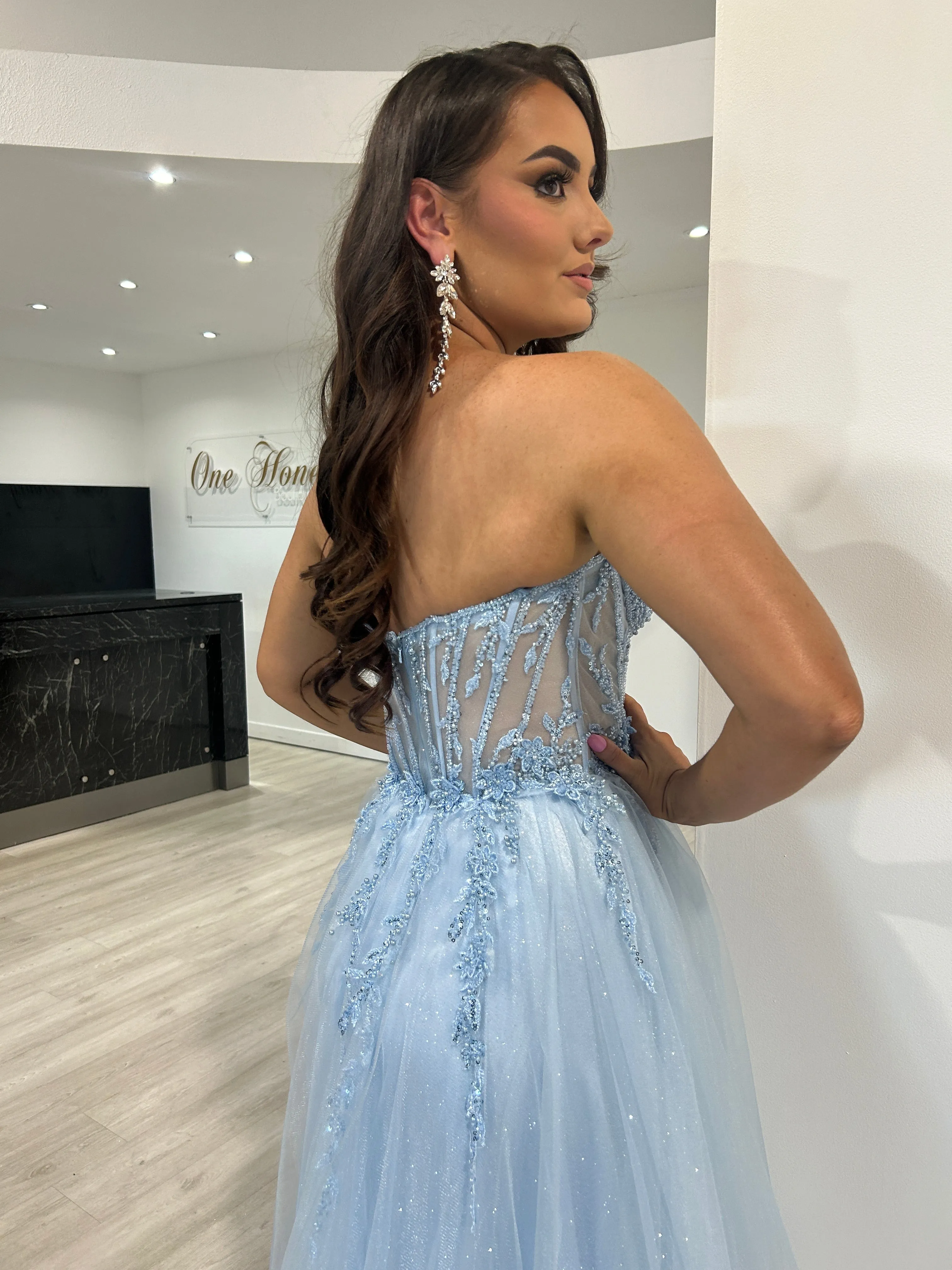 YZMA Strapless Bustier Tulle A-Line Formal Dress