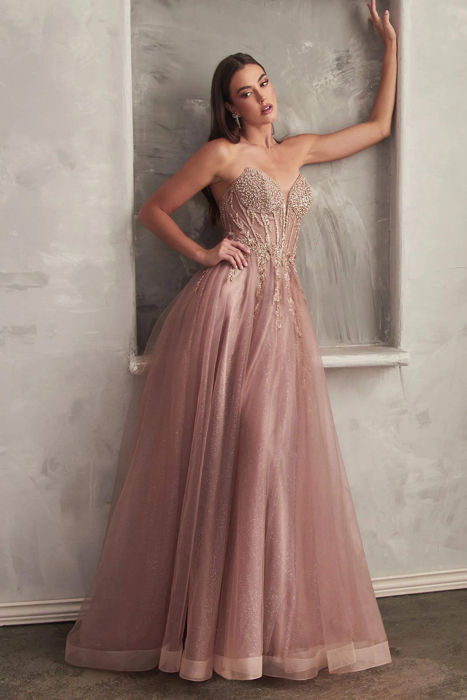 YZMA Strapless Bustier Tulle A-Line Formal Dress