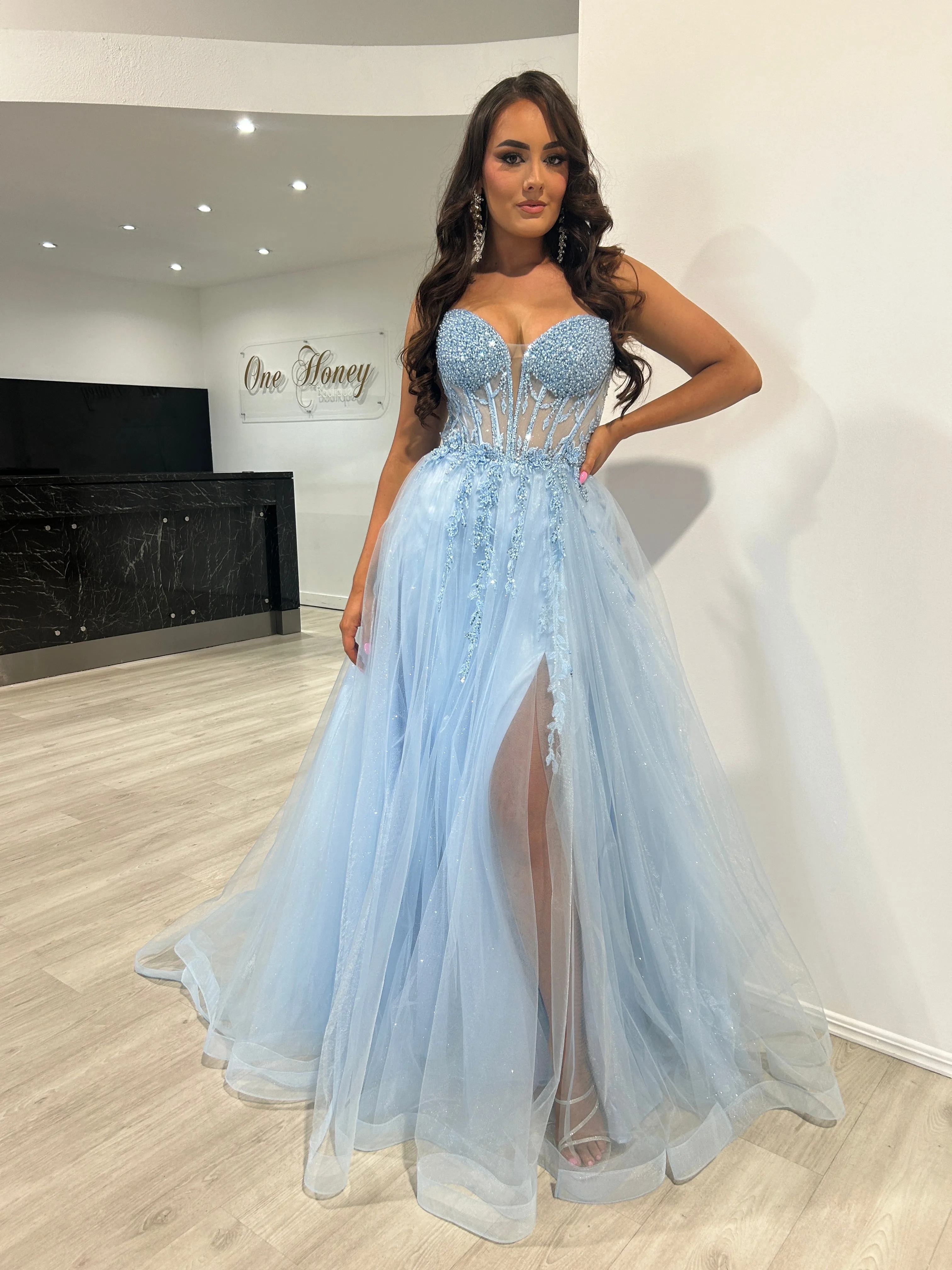YZMA Strapless Bustier Tulle A-Line Formal Dress