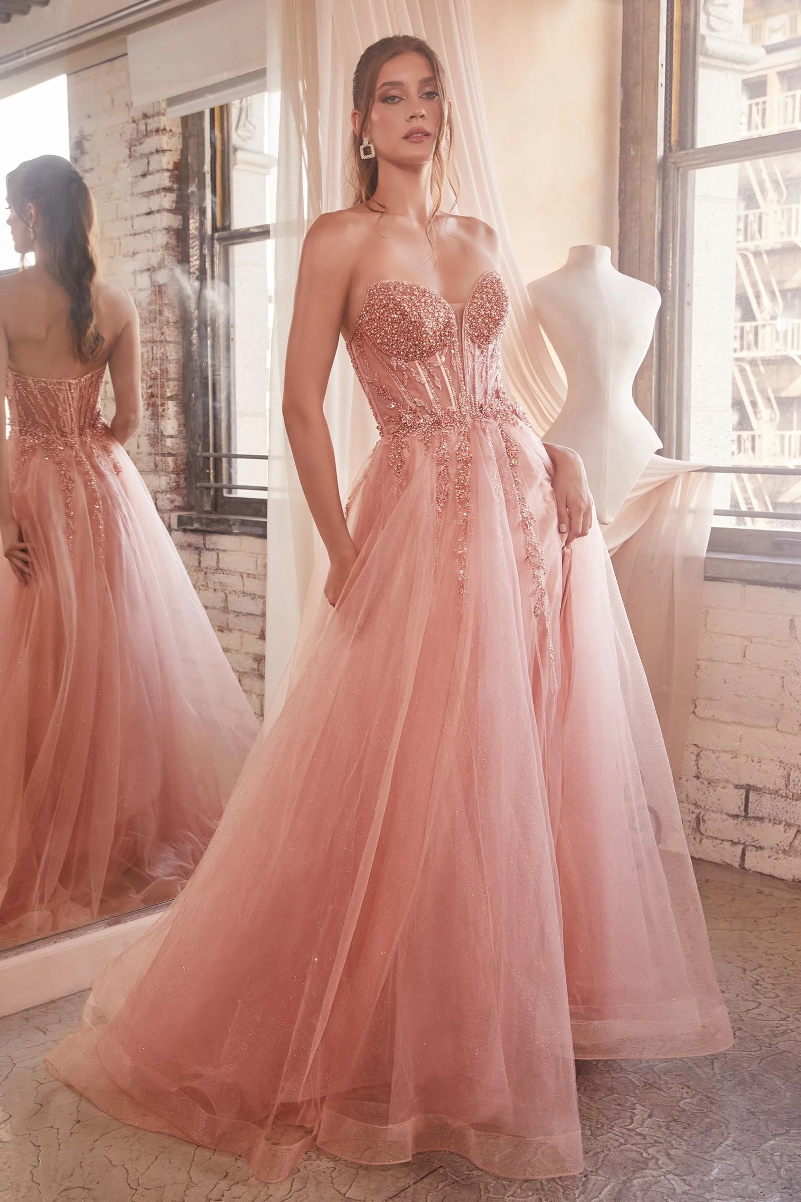 YZMA Strapless Bustier Tulle A-Line Formal Dress