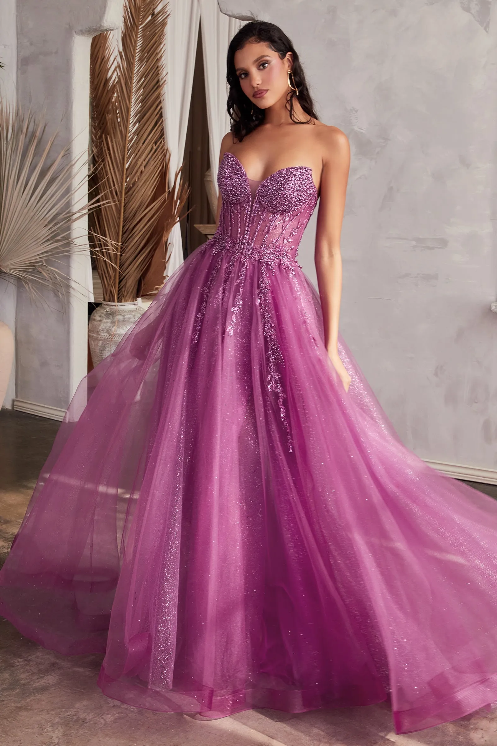 YZMA Strapless Bustier Tulle A-Line Formal Dress