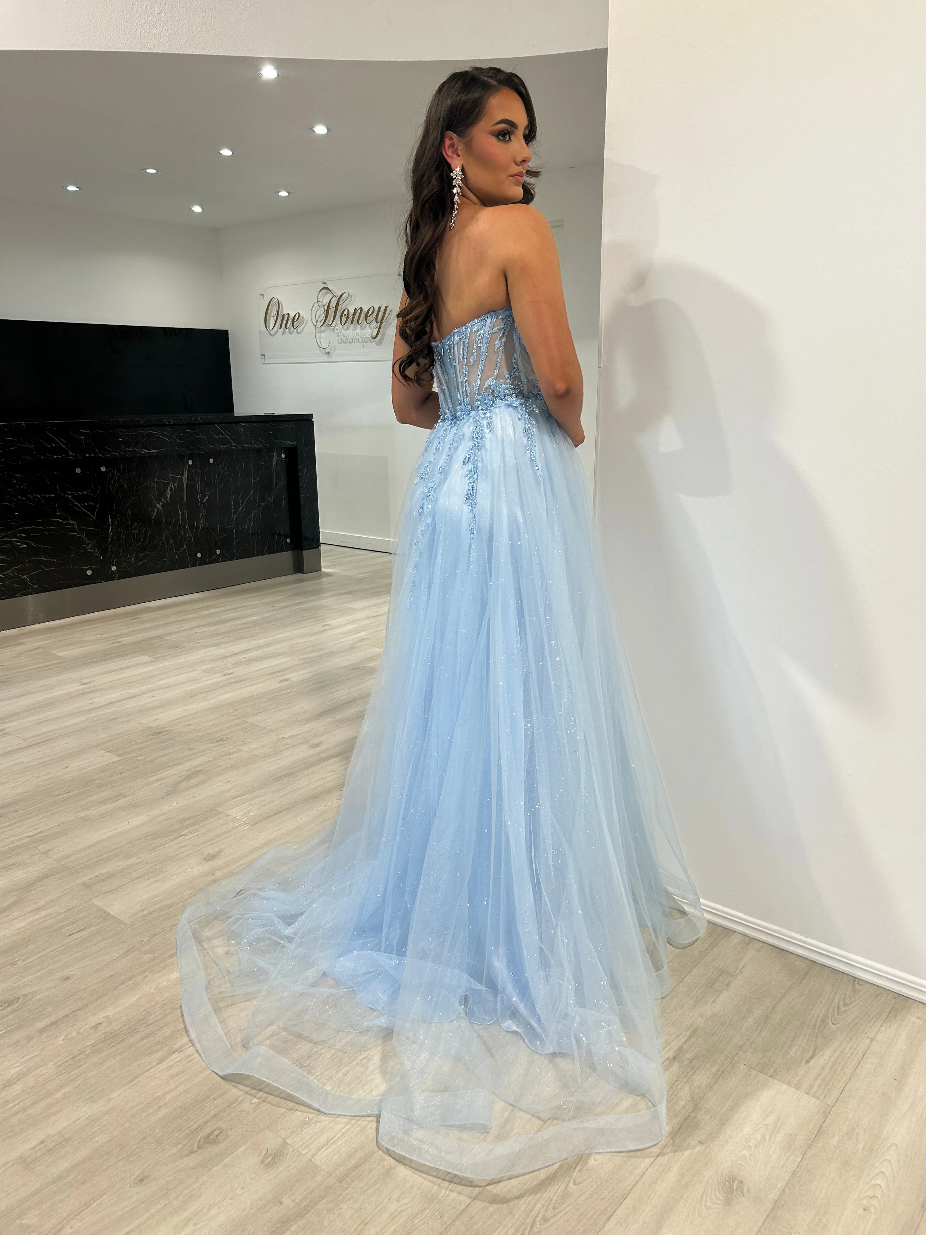 YZMA Strapless Bustier Tulle A-Line Formal Dress