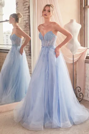 YZMA Strapless Bustier Tulle A-Line Formal Dress