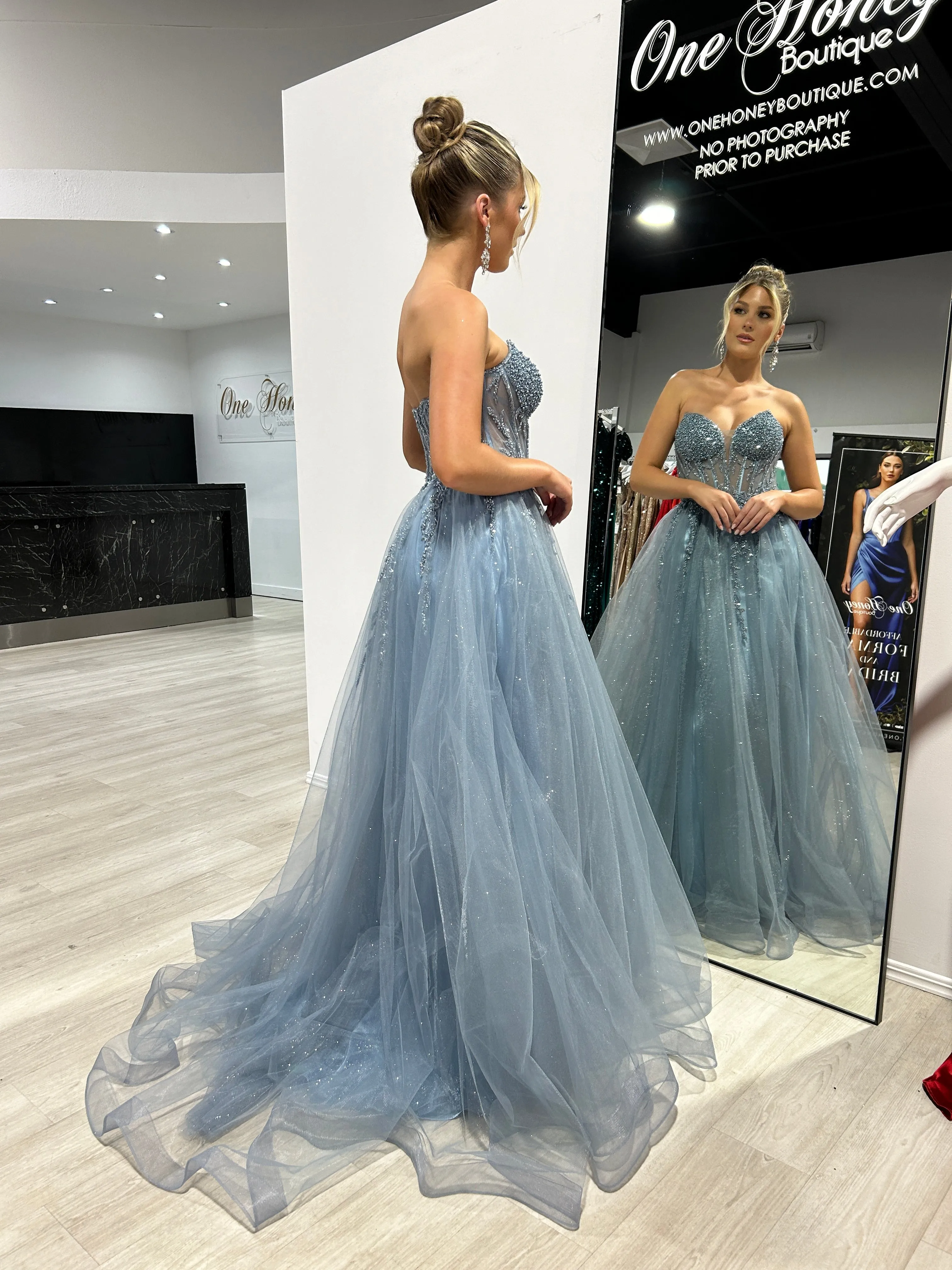 YZMA Strapless Bustier Tulle A-Line Formal Dress